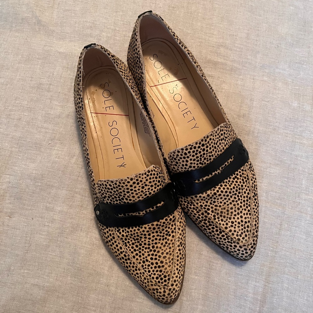 Sole Society Spotted Tan and Black Loafers